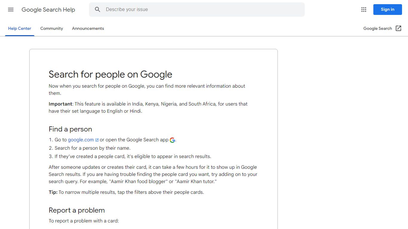 Search for people on Google - Google Search Help